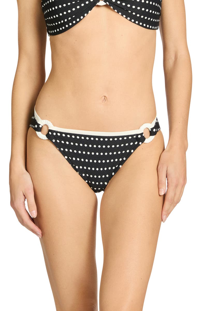Robin Piccone Millie Ring Side Bikini Bottoms, Main, color, Black/ Ecru