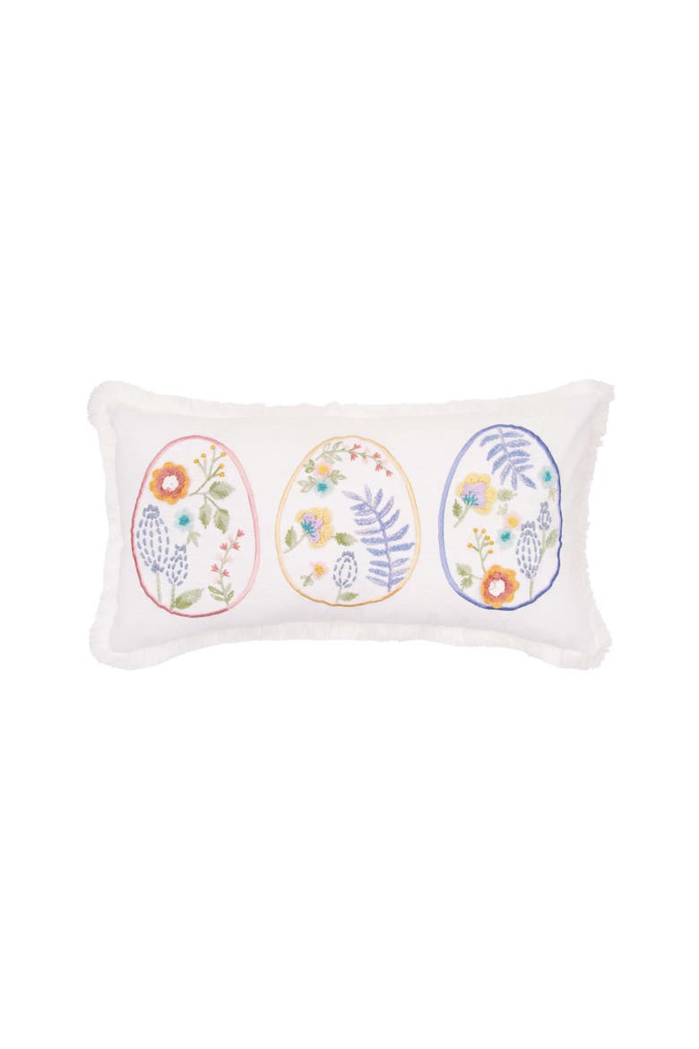 Rosebud Floral Easter Eggs Trio Egg Fringed Throw Pillow, 12" x 24", Main, color, Yellow