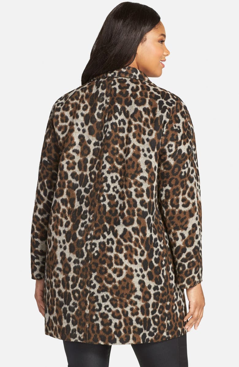 Ellen Tracy Leopard Print Car Coat, Alternate, color, 