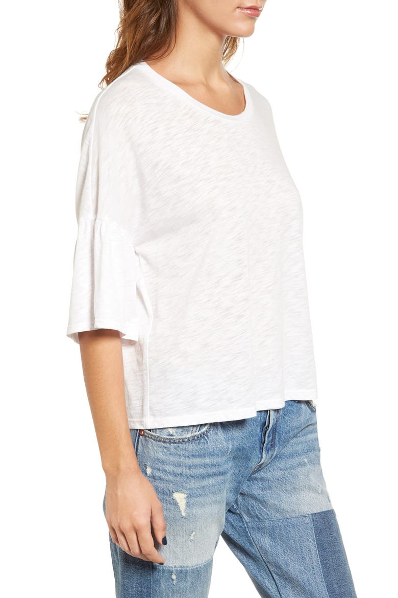 Ruffle Sleeve Tee, Alternate, color, WHITE