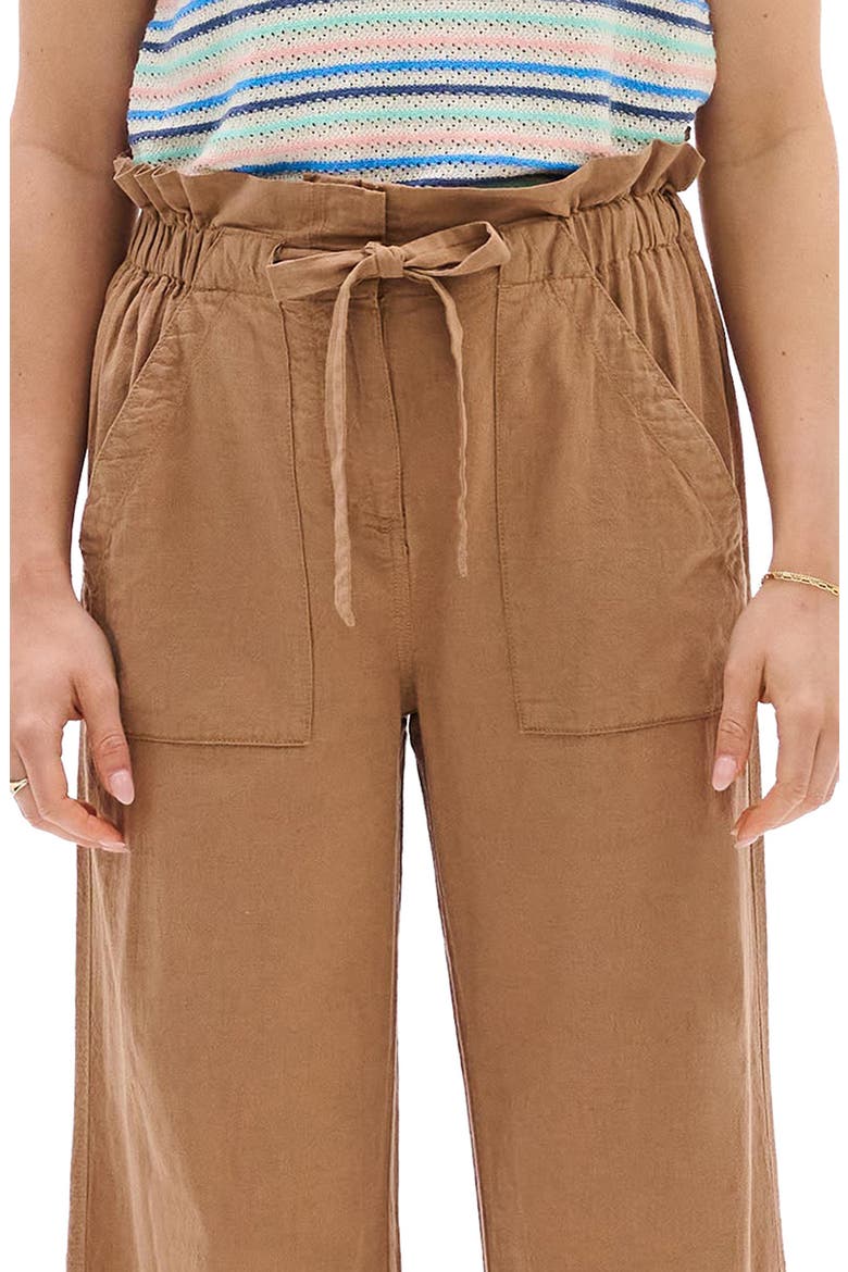 Tigers Eye Drawstring Linen Blend Wide Leg Pants, Alternate, color, BROWN