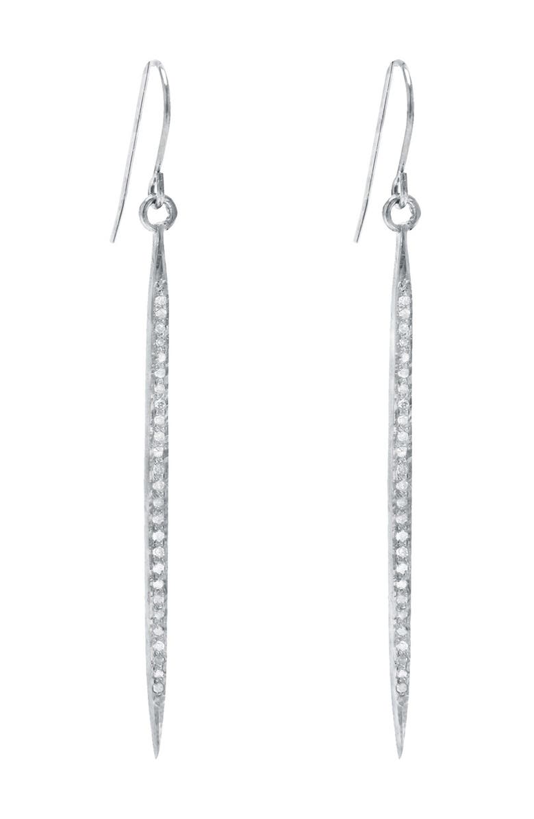 ADORNIA FINE Rhodium Plated Sterling Silver Pave Diamond Spike Drop Earrings - 0.60 ctw, Main, color,