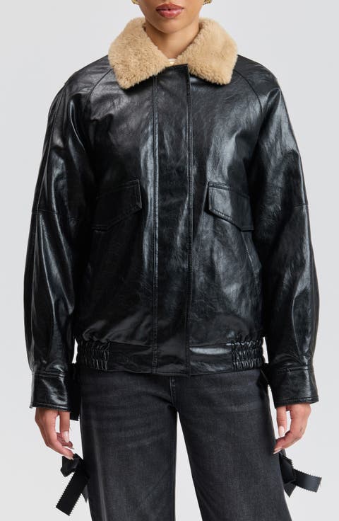 Faux Leather Aviator Jacket