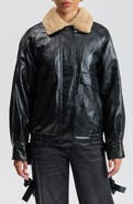Avec Les Filles Faux Leather Aviator Jacket