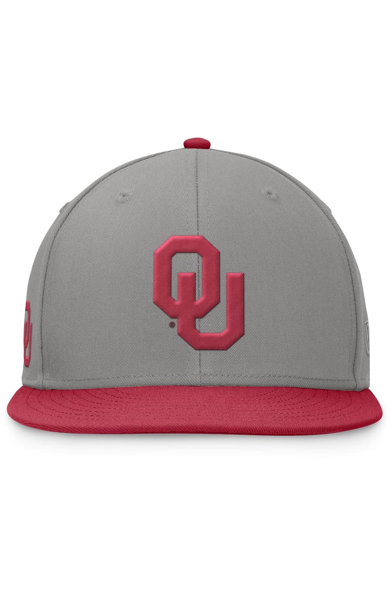 TOP OF THE WORLD Men's Top of the World Gray/Crimson Oklahoma Sooners Rally Two-Tone Fitted Hat, Alternate, color, Gray
