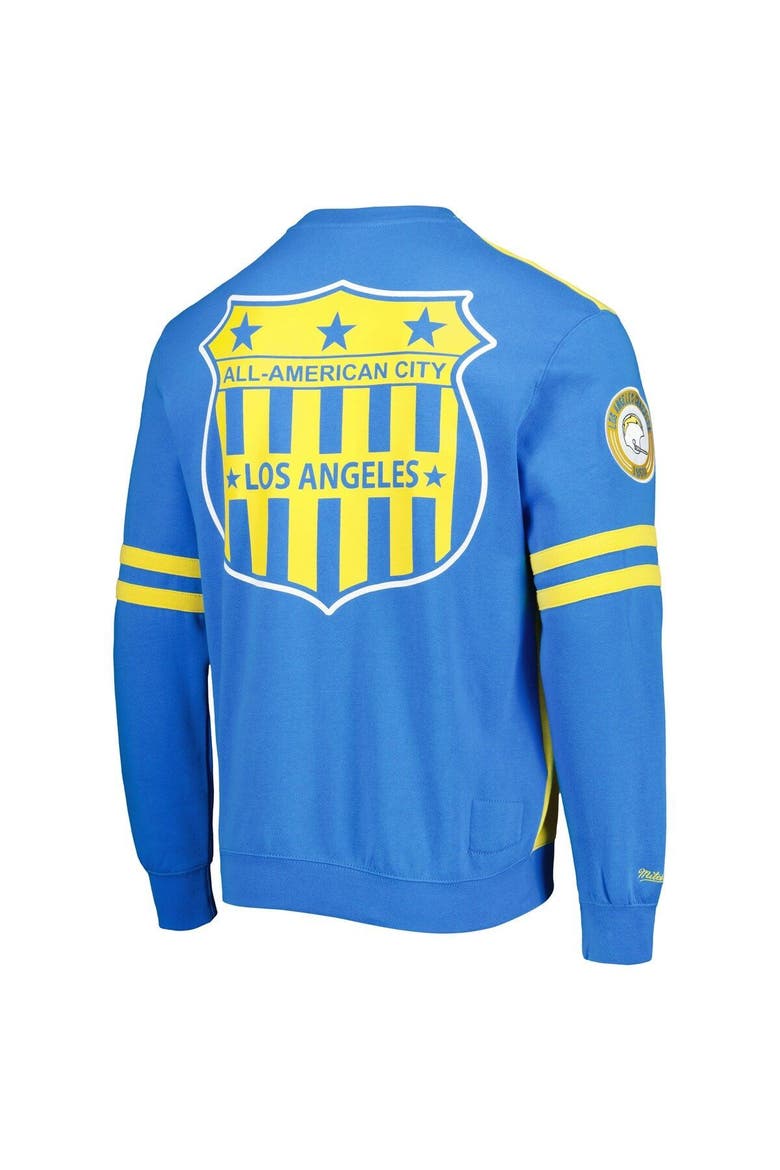 Men's Mitchell & Ness Gold Los Angeles Chargers All Over 2.0 Pullover Sweatshirt, Alternate, color, Gold