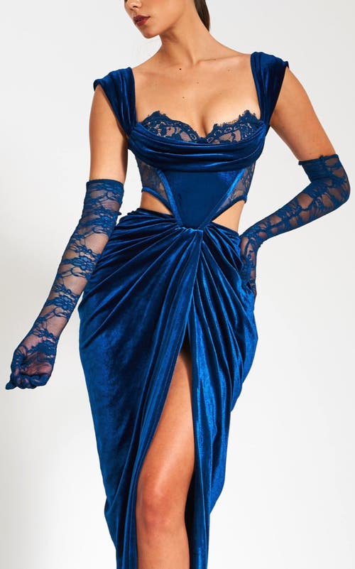 Miss Circle Rae Lace Opera-length Gloves In Blue