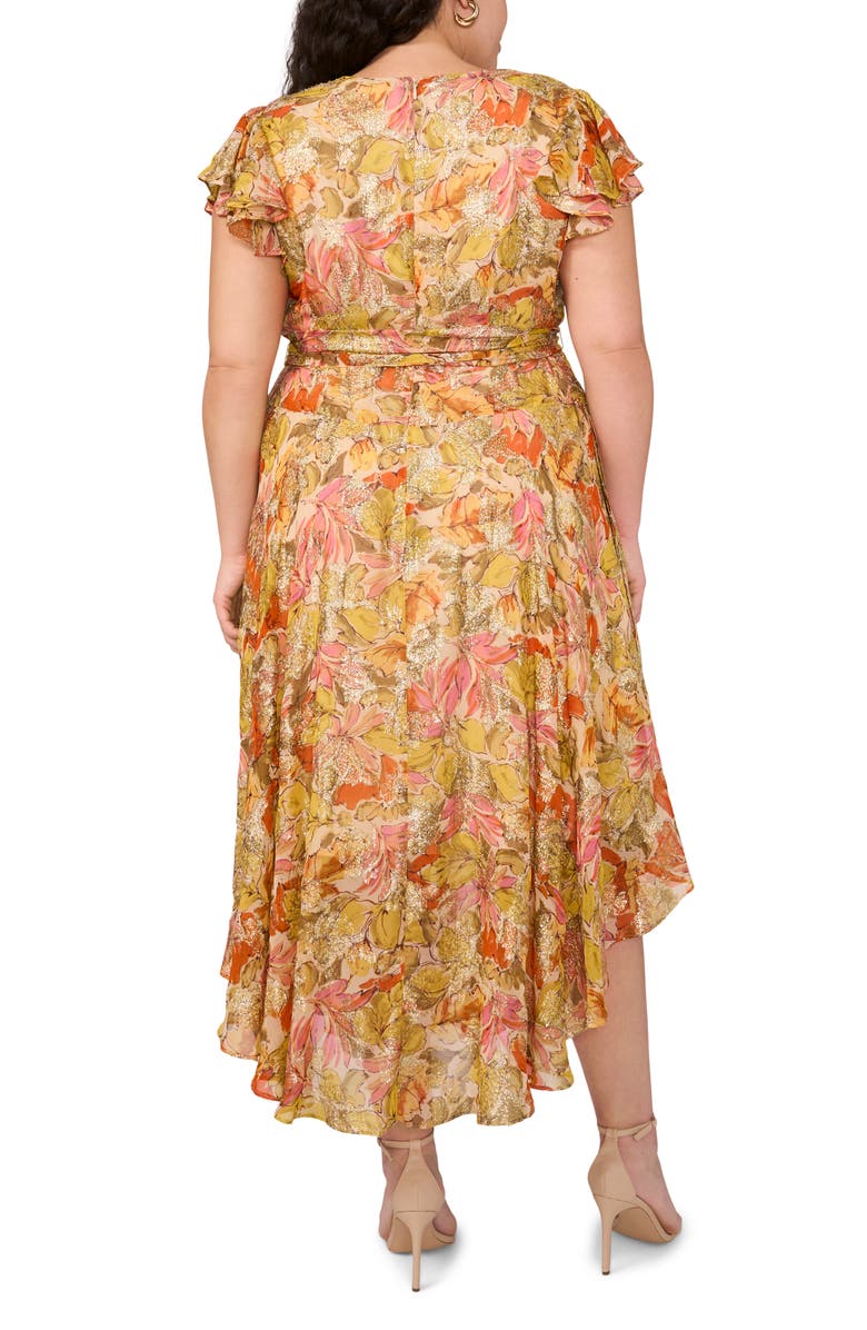 Vince Camuto Metallic Floral Flutter Sleeve Dress, Alternate, color, Crushed Orange