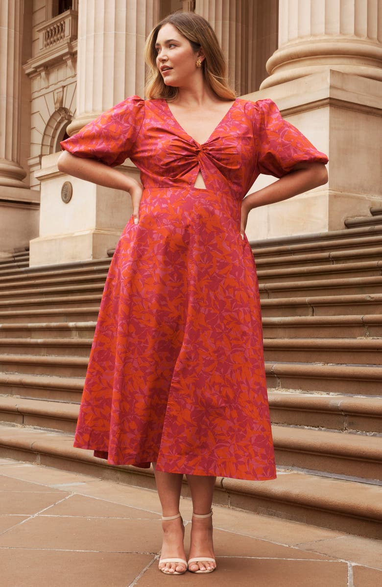 Estelle Aura Falls Floral Print Cutout Dress, Alternate, color, Winter Berry