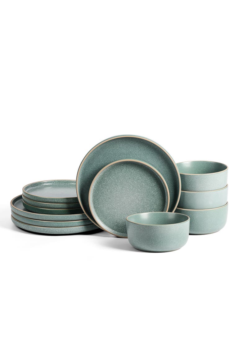 Amber Stoneware 12-Piece Dinnerware Set, Main, color, Green
