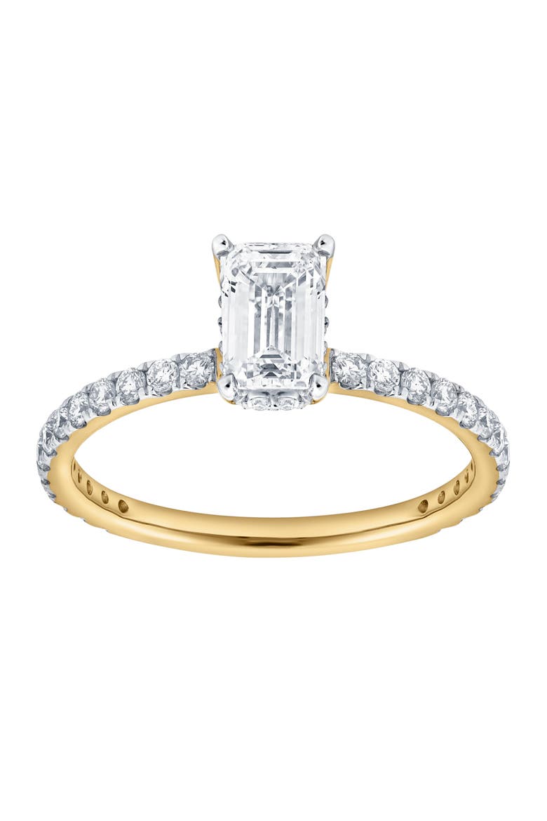 Fiora 14K Yellow Gold Emerald Cut Lab Grown Diamond Hidden Halo Engagement Ring - 1.65 ctw, Main, color, 14K Yellow Gold
