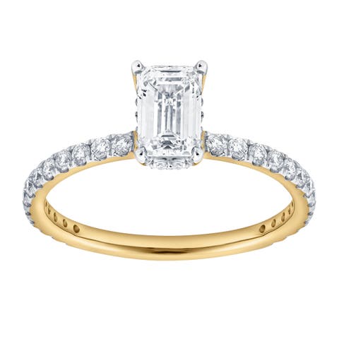 Fiora 14K Yellow Gold Emerald Cut Lab Grown Diamond Hidden Halo Engagement Ring - 1.65 ctw