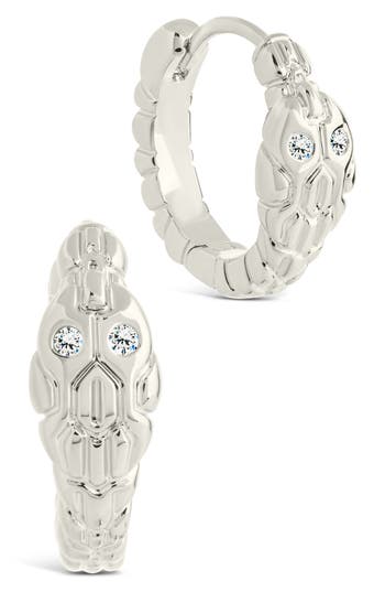 Sterling Forever Quintessa Cubic Zirconia Textured Hoop Earrings In Silver