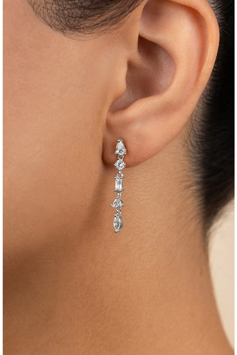 Jacinda Cubic Zirconia Drop Earrings, Alternate, color, SILVER