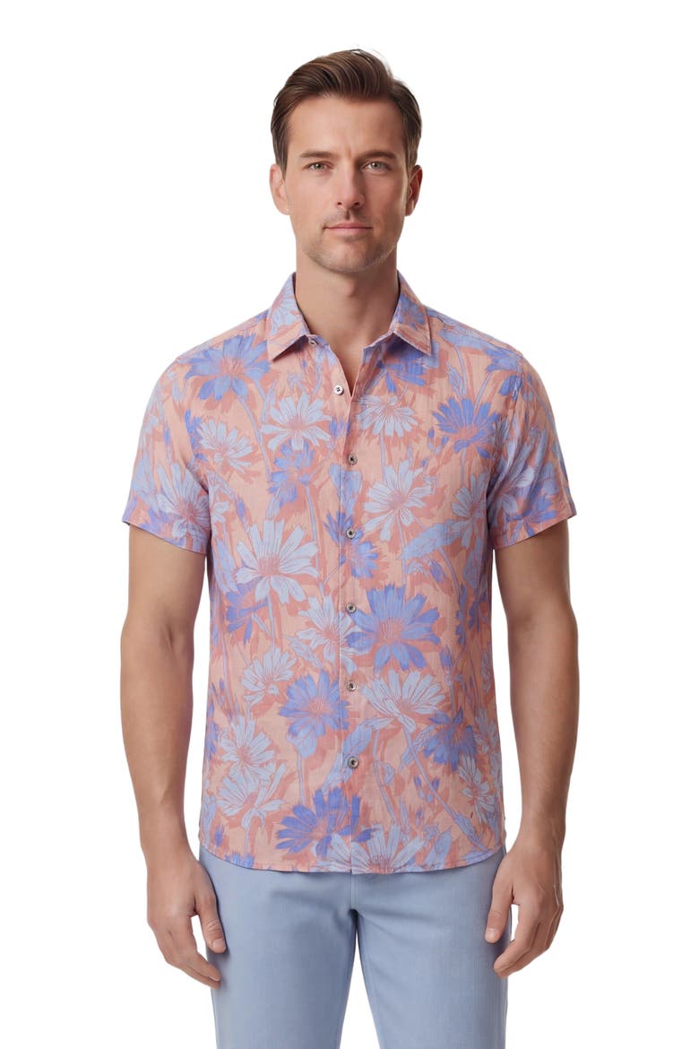Uomo Springtime Short Sleeve Fine Linen Shirt, Alternate, color, SPRINGTIME PINK