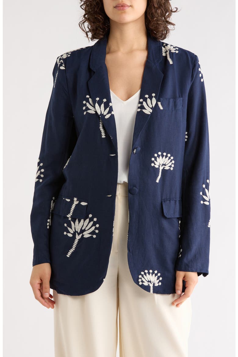 Kamielle Floral Embroidered Blazer, Alternate, color, NAVY