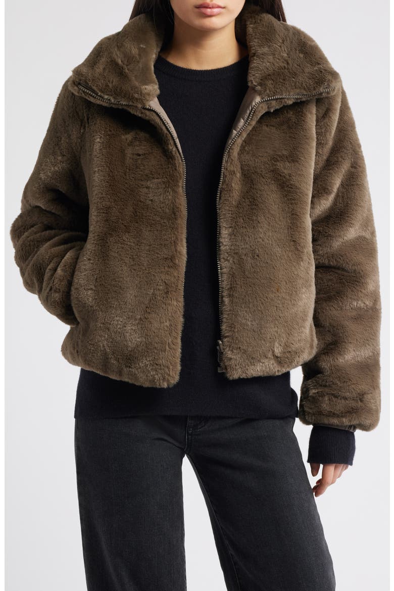 Jeon Water Repellent Reversible Faux Fur Jacket, Main, color, MUD