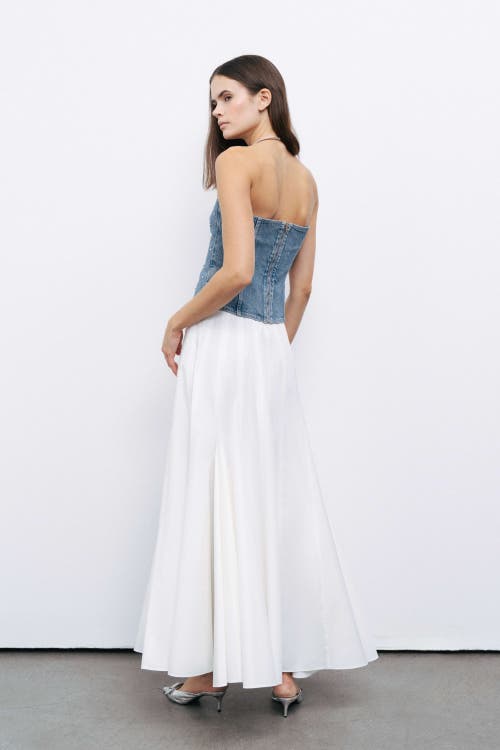 Nocturne Stoned Strapless Denim Crop Top In Indigo Blue