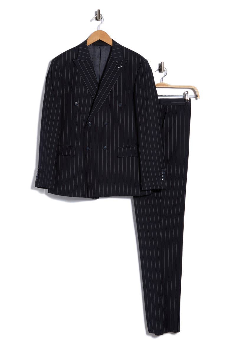Pinstripe Peak Lapel Two-Piece Suit, Alternate, color, NAVY