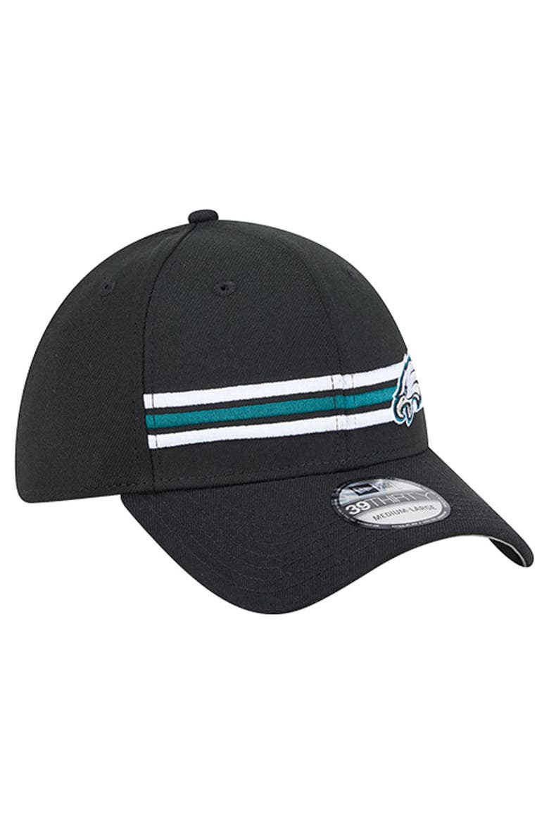 Men's New Era Black Philadelphia Eagles Stripes 39THIRTY Flex Hat, Alternate, color, Black