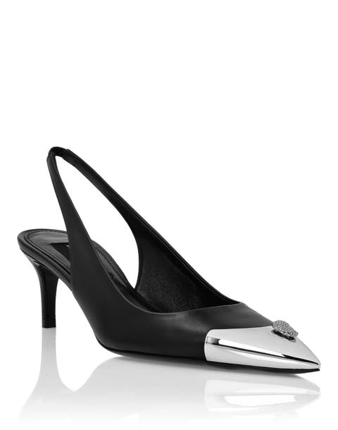 Leather Slingback Shoes Skull Strass Women