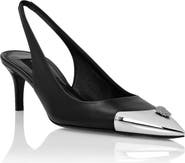 PHILIPP PLEIN Leather Slingback Shoes Skull Strass Women