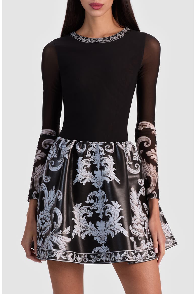 Chara Tapestry Print Long Sleeve Faux Leather Dress, Main, color, WINTERS TALE