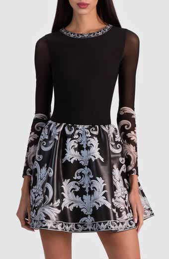 Alice + Olivia Chara Tapestry Print Long Sleeve Faux Leather Dress
