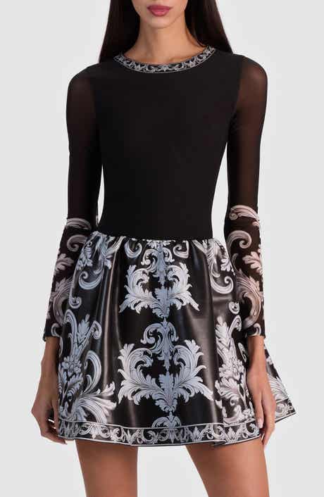 Alice + Olivia Chara Tapestry Print Long Sleeve Faux Leather Dress