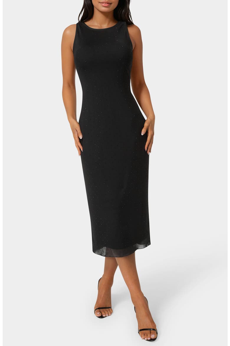 Sleeveless Rhinestone Powermesh Dress, Main, color, BLACK