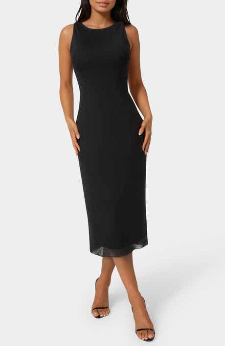 bebe Sleeveless Rhinestone Powermesh Dress