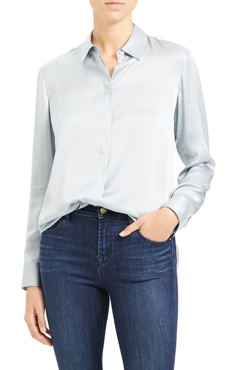 Theory Silk Button-Up Shirt, Main, color,