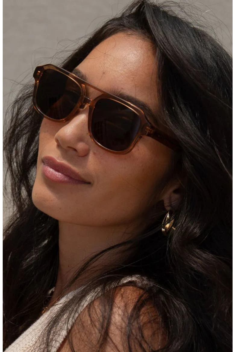 Hanalei 55mm Low Nose Bridge Wide Width Polarized Top Bar Sunglasses, Alternate, color, SPICED TEA / TAN LENSES