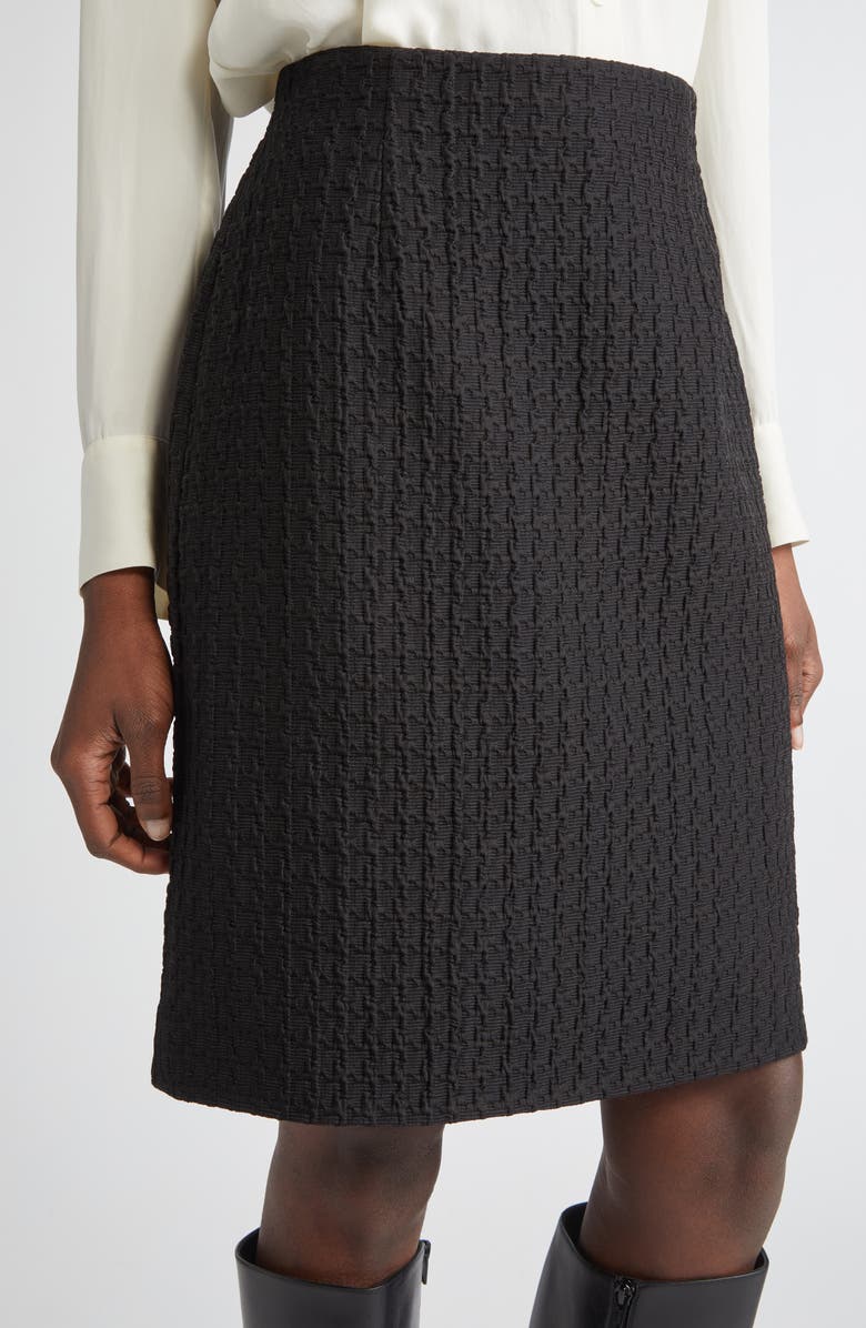 Lafayette 148 New York High Waist Textured Houndstooth Jacquard Skirt, Alternate, color, Black