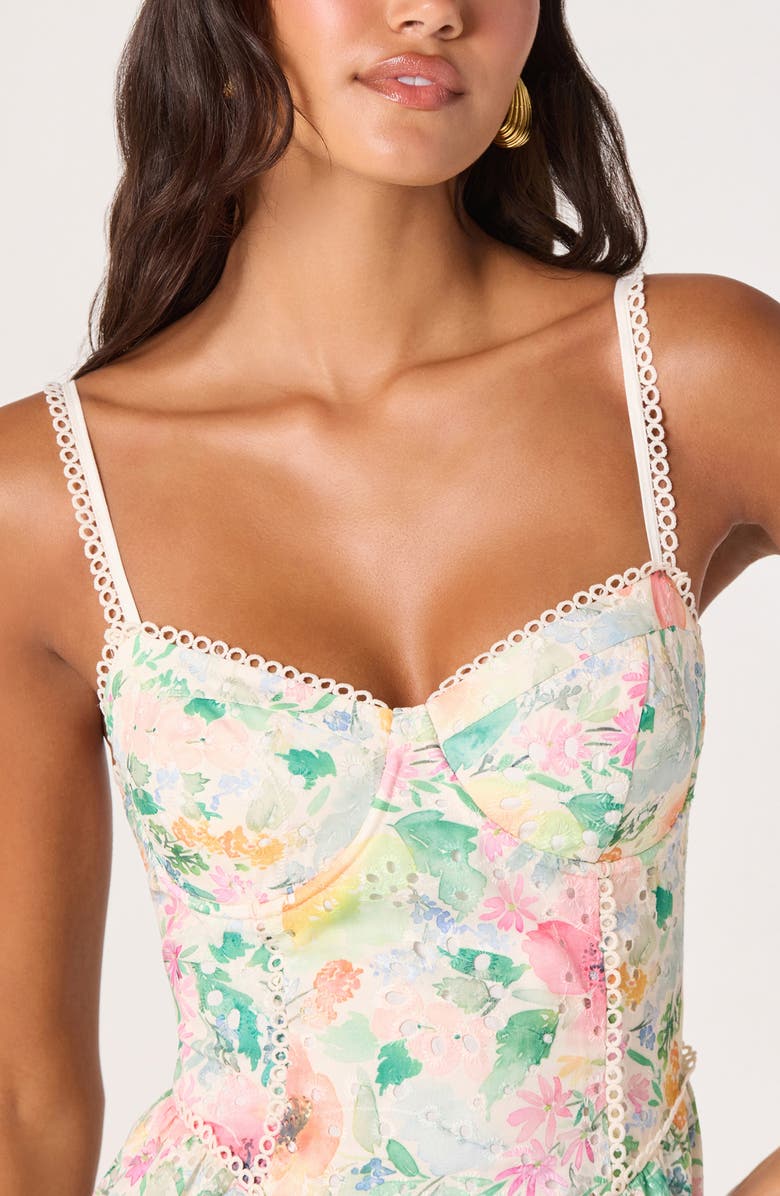 ASTR the Label Birdie Floral Eyelet Scallop Trim Minidress, Alternate, color, Green Pink Floral