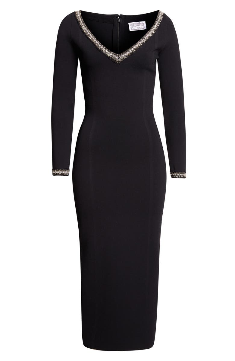 ST. JOHN Imani Braided Trim Knit Midi Dress, Alternate, color, Black/ Gold