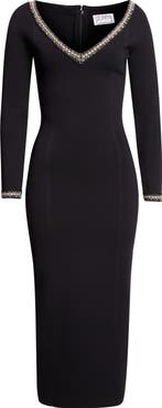 ST. JOHN Imani Braided Trim Knit Midi Dress