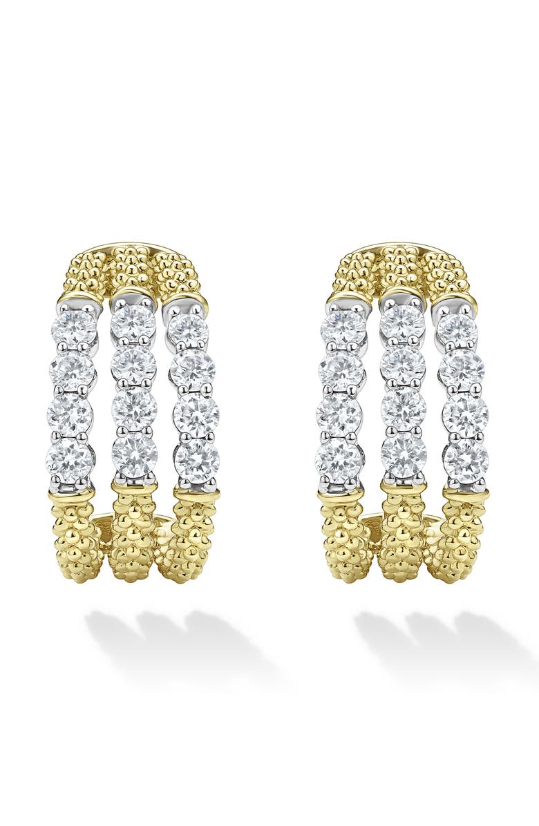 LAGOS Superfine Signature Caviar Diamond Half Hoop Earrings, Main, color, Gold