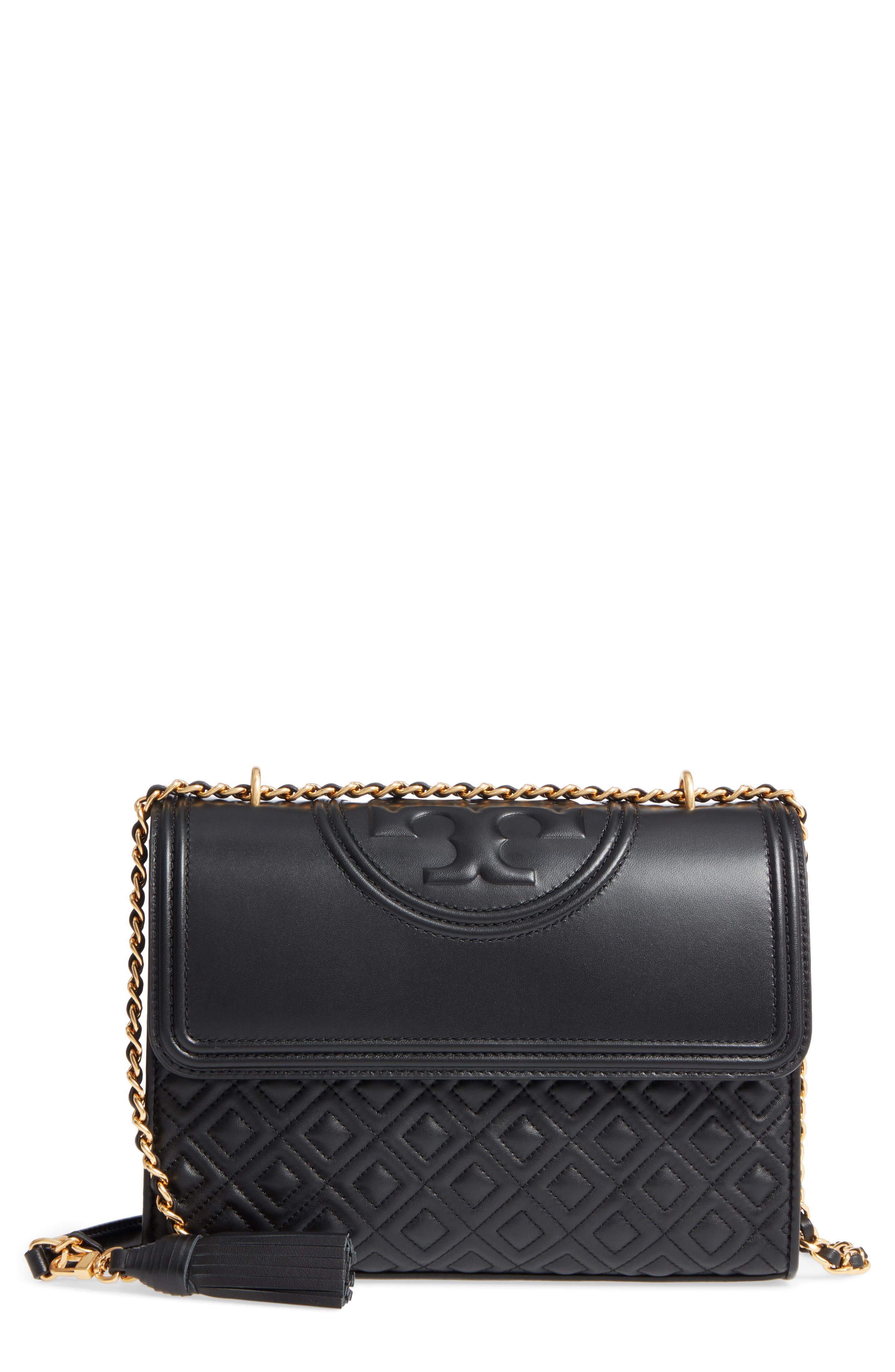 Fleming Quilted Lambskin Leather Convertible Shoulder Bag, Main, color, BLACK