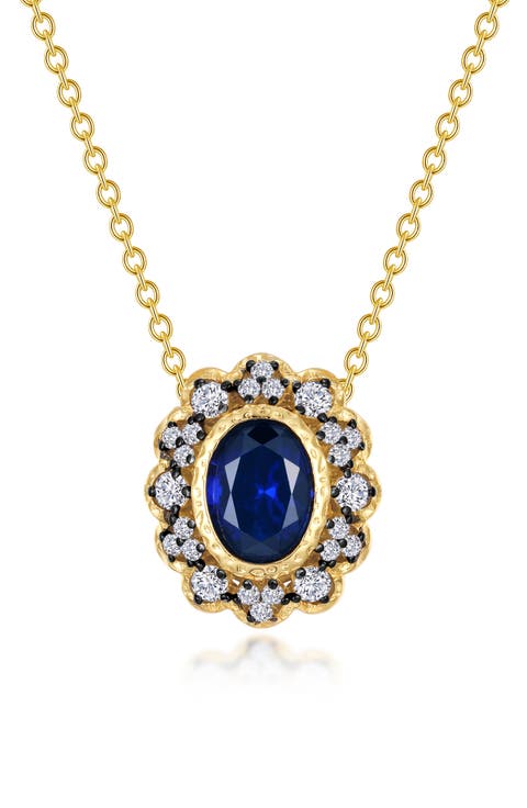 Lab-Grown Sapphire & Simulated Diamond Pendant Necklace