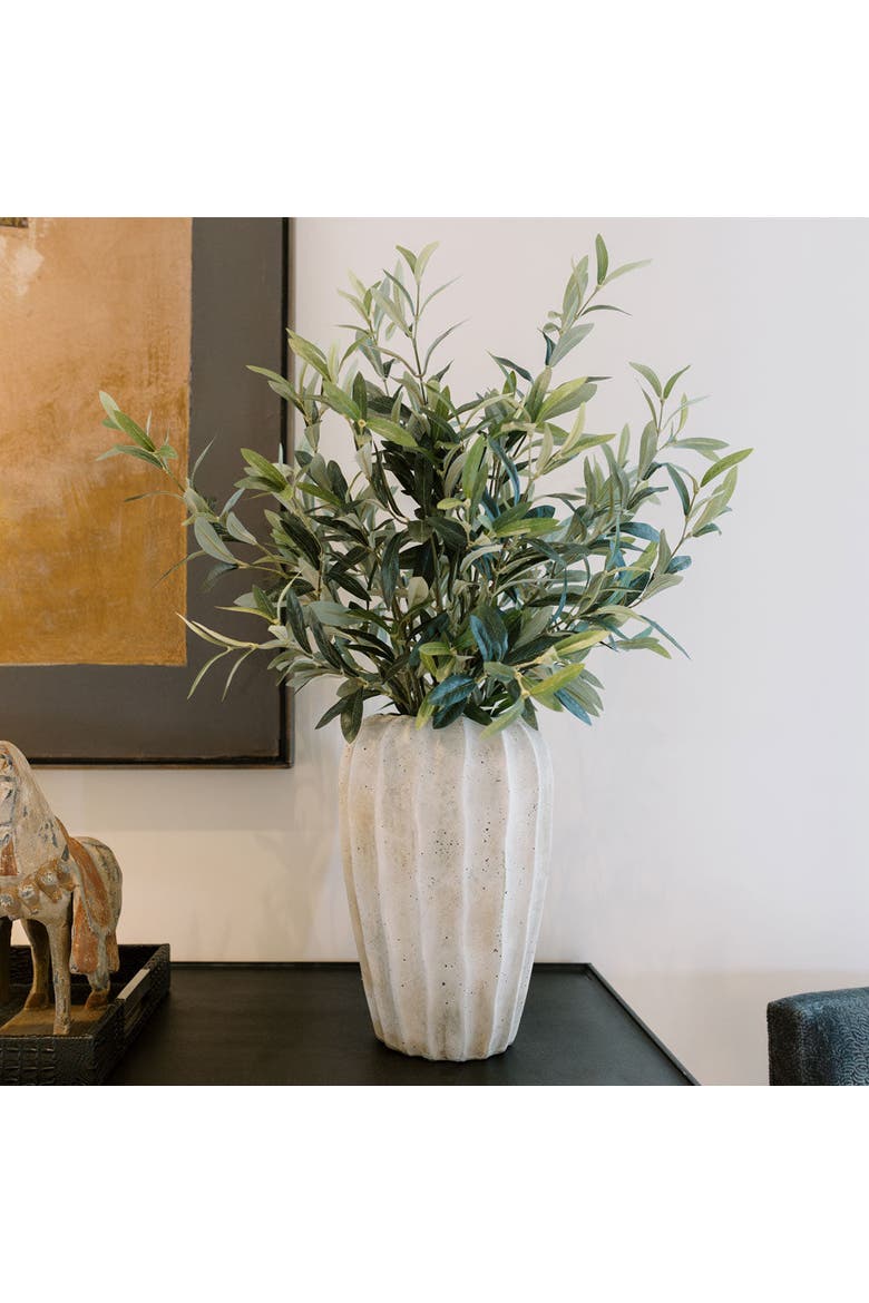 30" Faux Olive Arrangement in Artisan Vase, Alternate, color, Crème