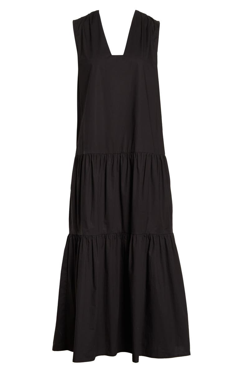 BY MALENE BIRGER Piatinne Tiered Organic Cotton Shift Dress, Alternate, color, Black