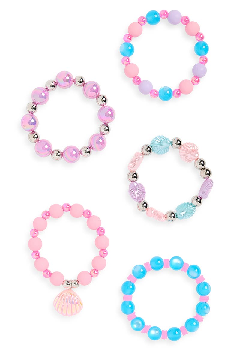 Kids' Set of 5 Stretch Bead Bracelets, Main, color, PURPLE MULTI