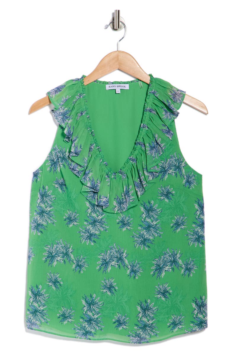 Ramy Brook Sibyl Fern Ruffle Top, Main, color, Bright Fern Combo