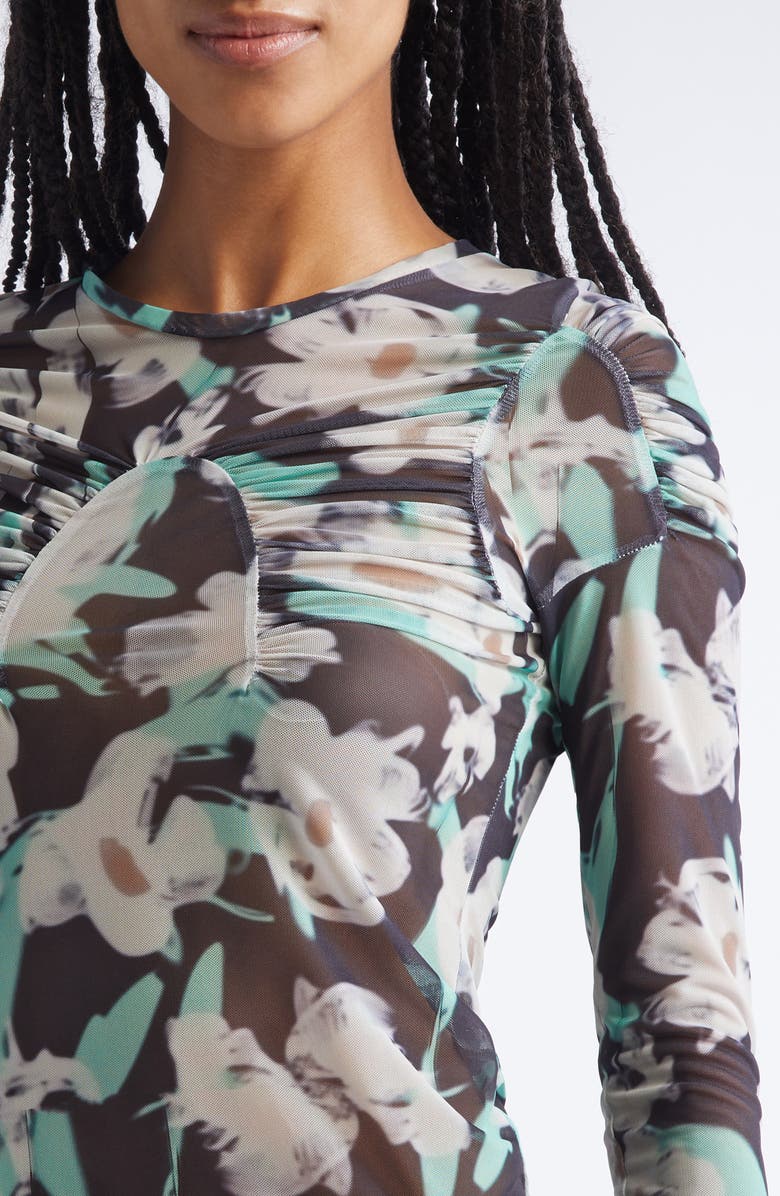 Collina Strada Serpentine Leopard Floral Long Sleeve Mesh Top, Alternate, color, Black Painted Daisy