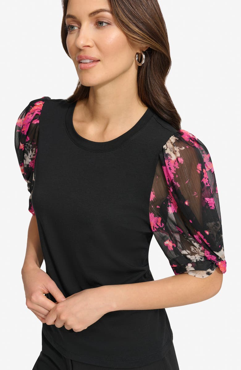 DKNY Floral Puff Sleeve Top, Alternate, color,