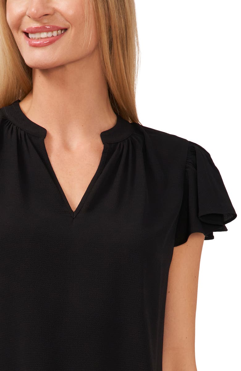CeCe Flutter Sleeve V-Neck Top, Alternate, color, Rich Black