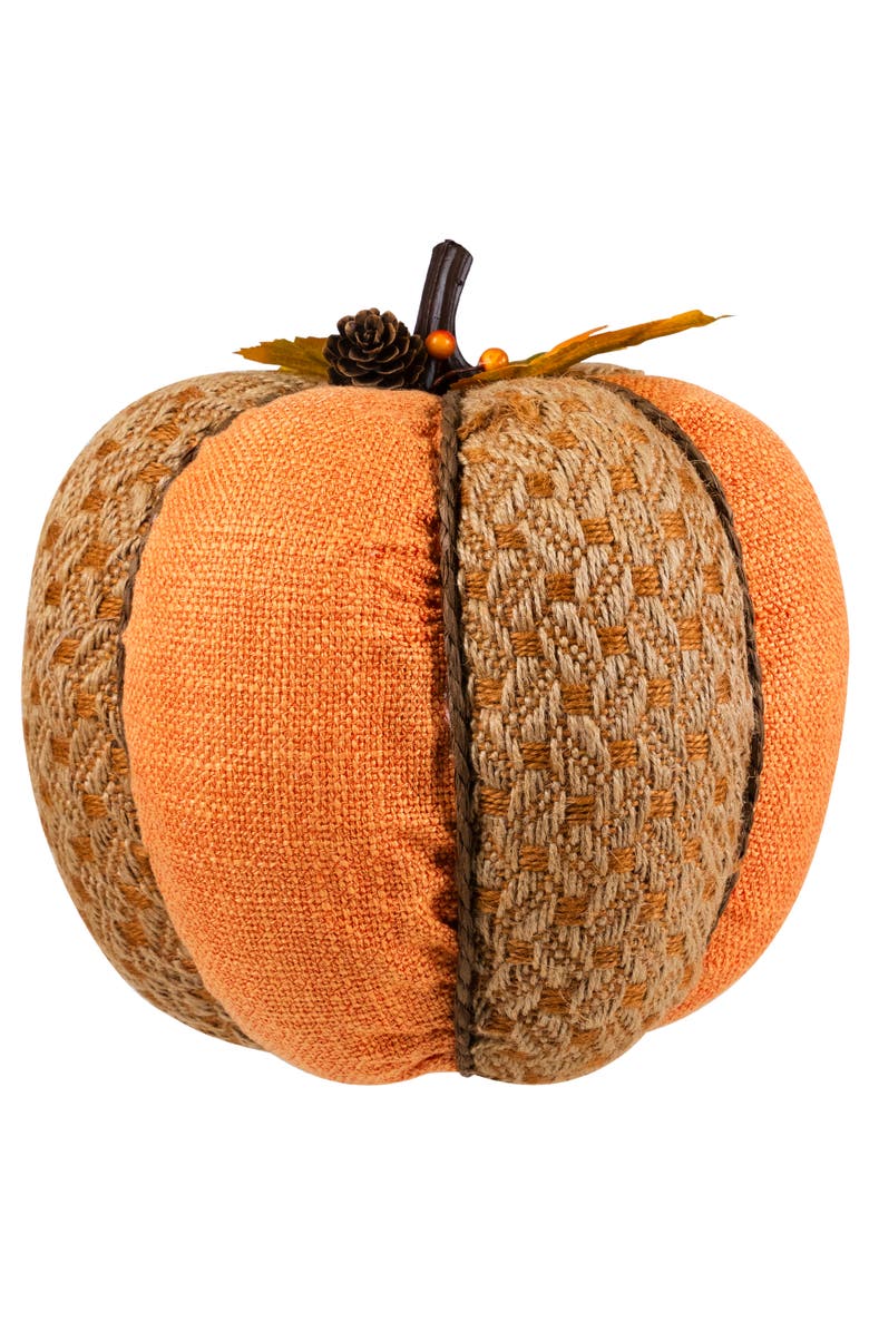 Northlight Woven Jute and Burlap Fall Harvest Pumpkin with Pinecone - 8.5" - Orange and Brown, Alternate, color, 