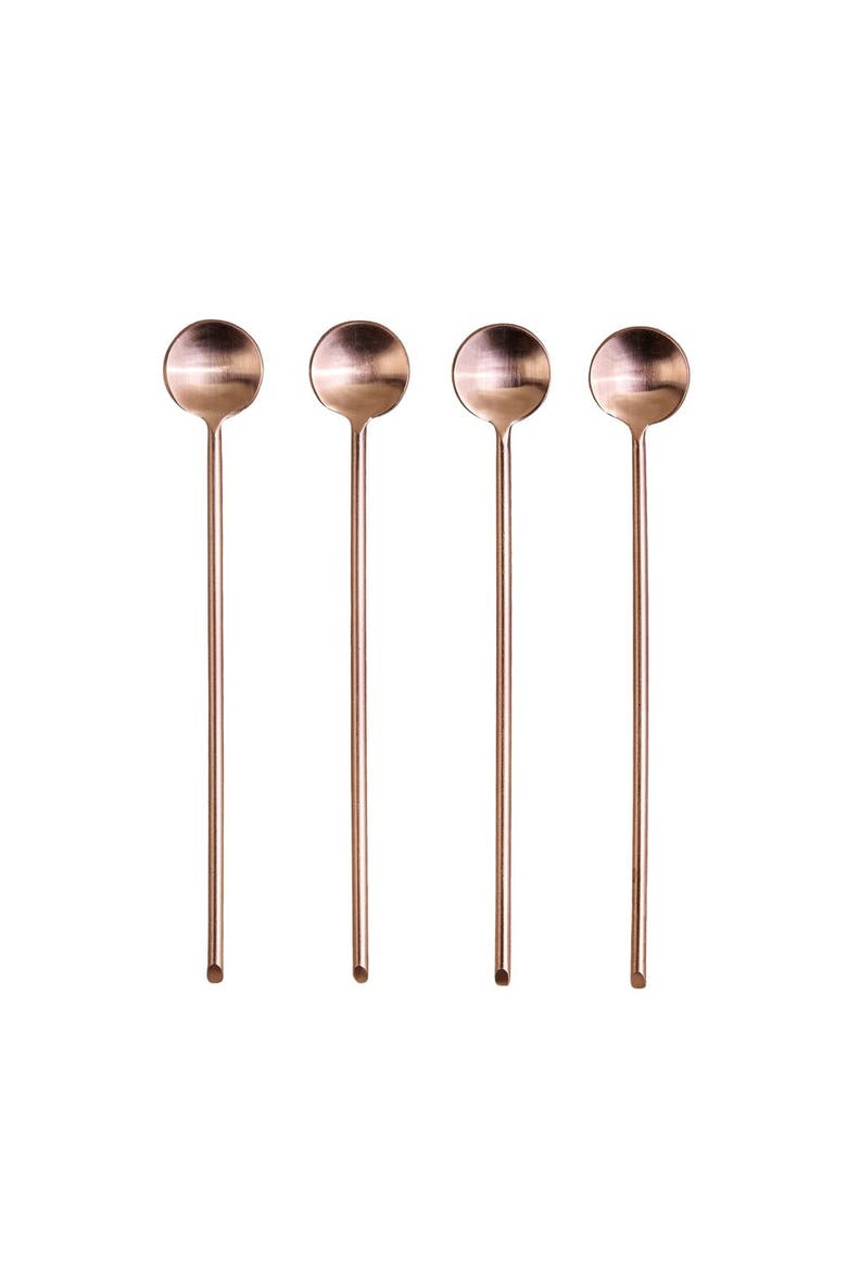 Thin Rose Long Spoon - Set of 4, Main, color, Gold
