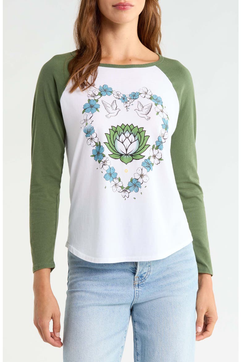 Heart Lotus Raglan Sleeve T-Shirt, Main, color, BRIGHT WHITE